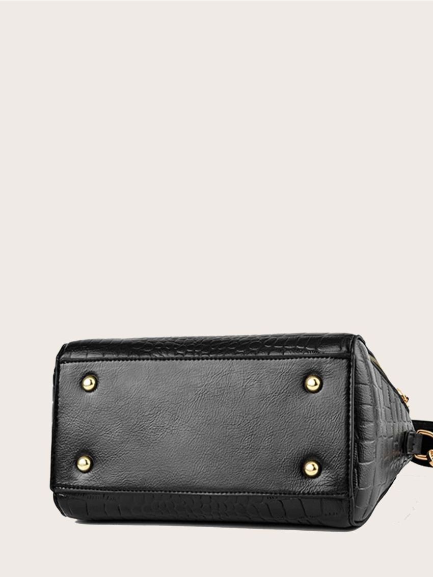 Croc Embossed Double Handle Satchel Bag