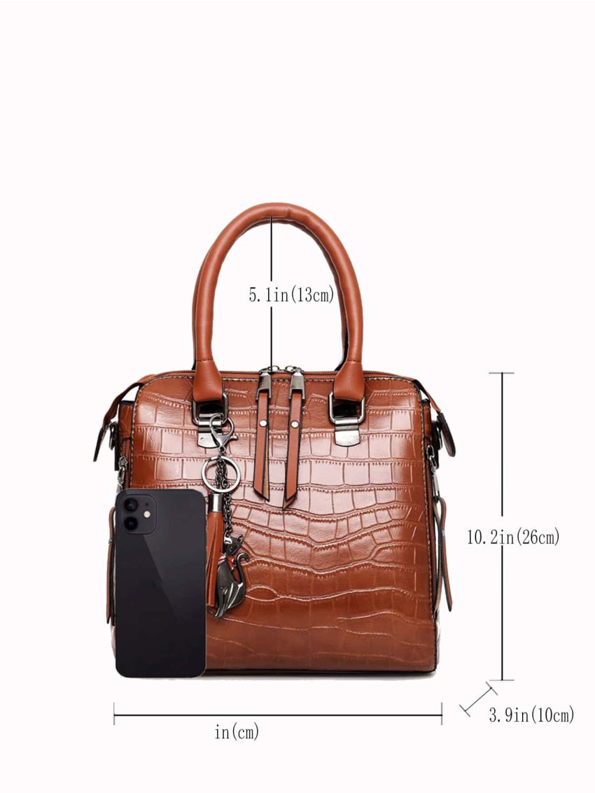 4pcs Croc Embossed Tassel Decor Bag Set