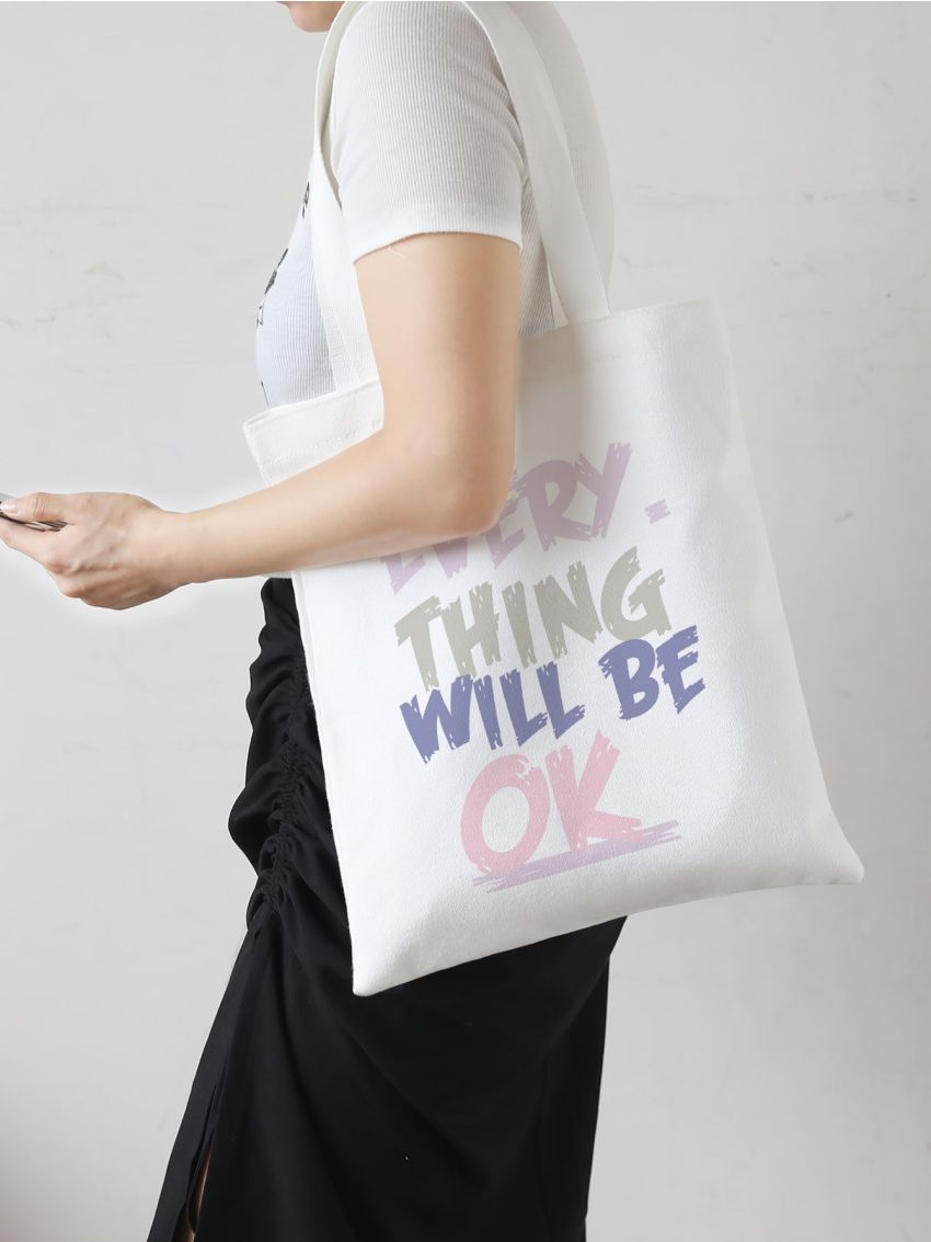 Large Capacity Colorblock Letter Graphic Shopper Bag