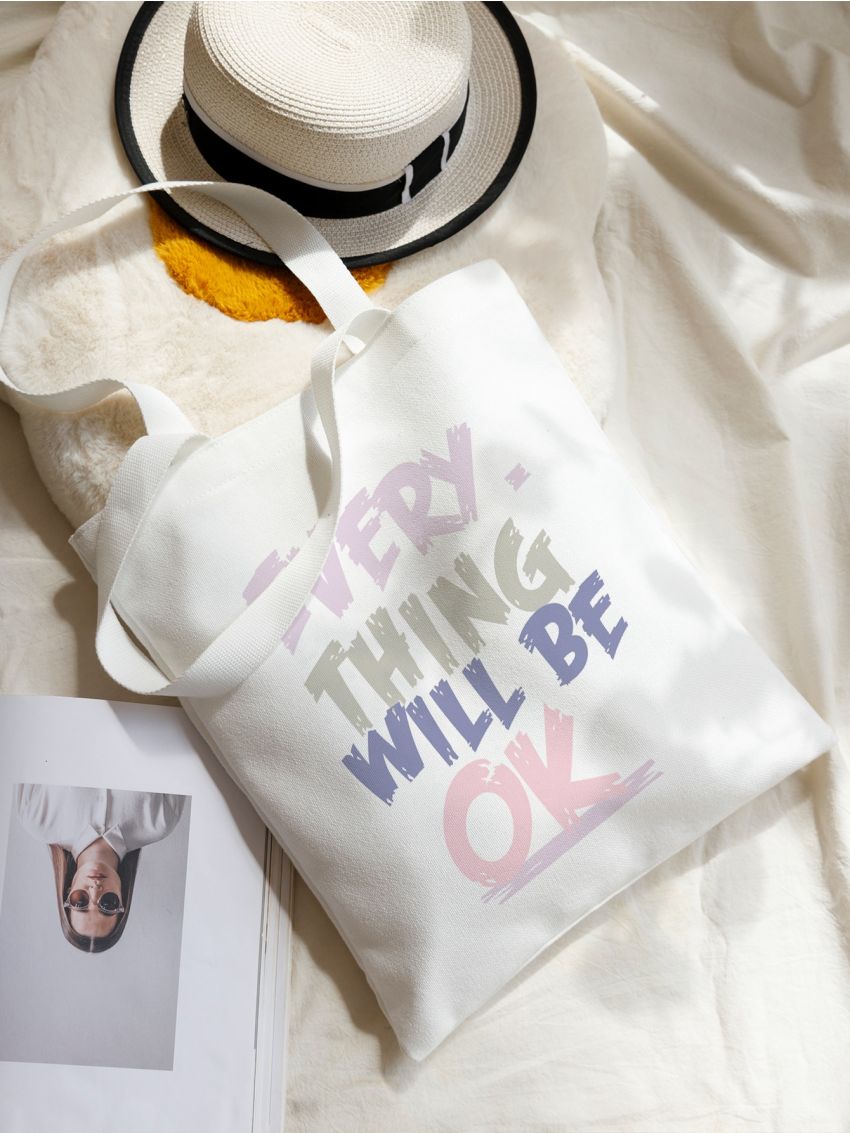 Large Capacity Colorblock Letter Graphic Shopper Bag