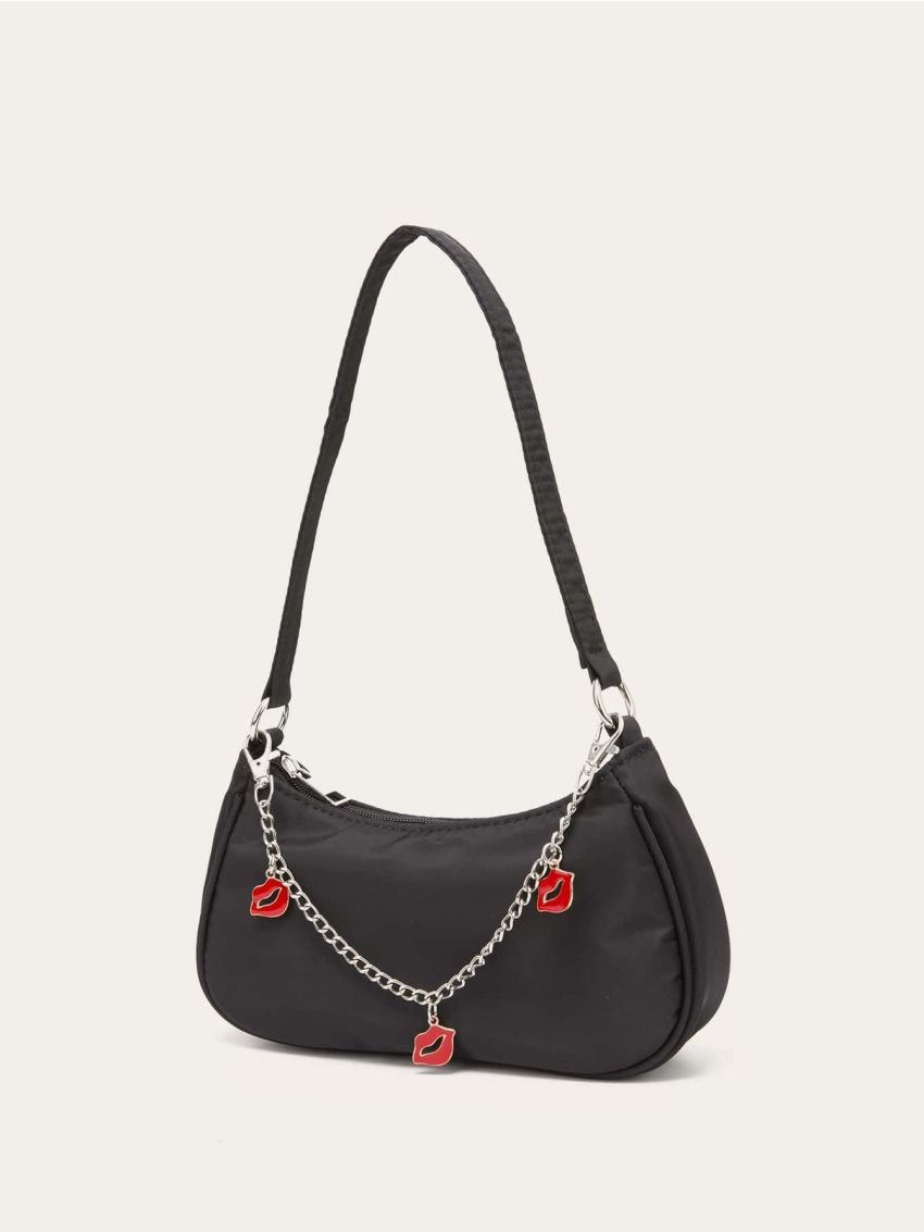 Metal Decor Chain Baguette Bag