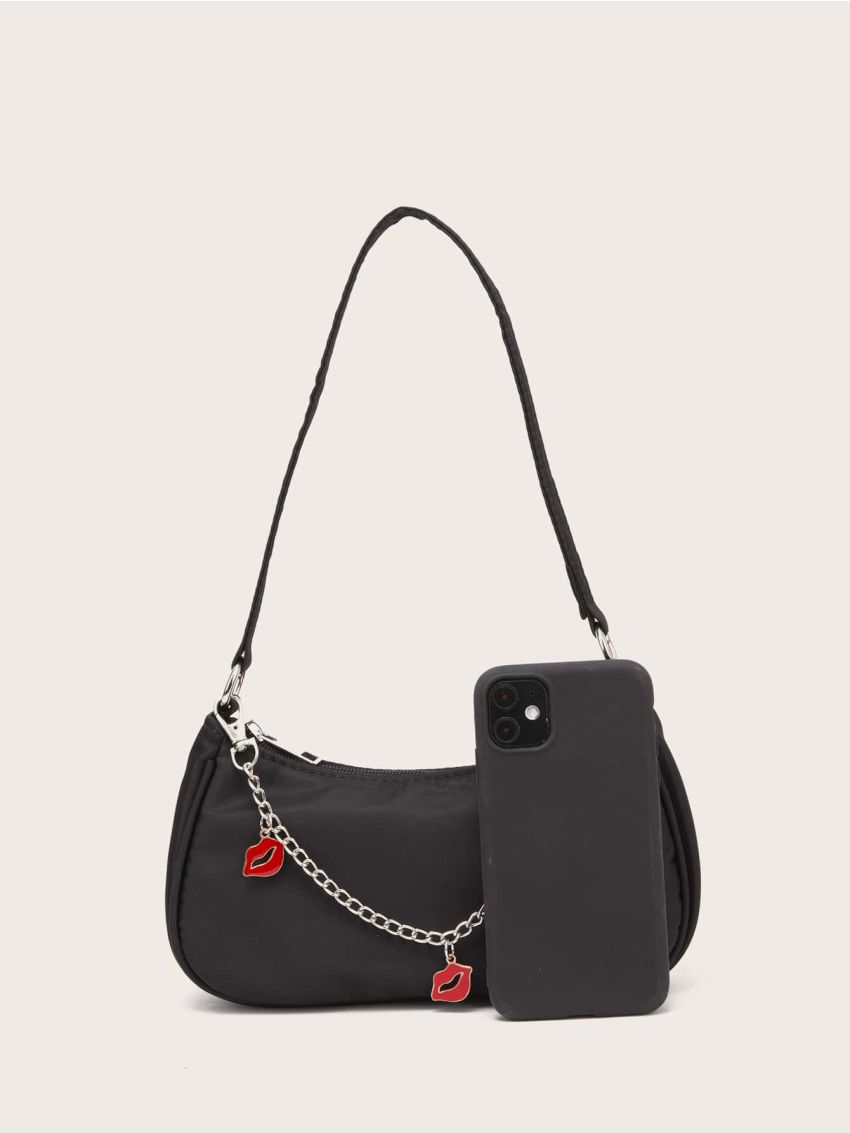 Metal Decor Chain Baguette Bag