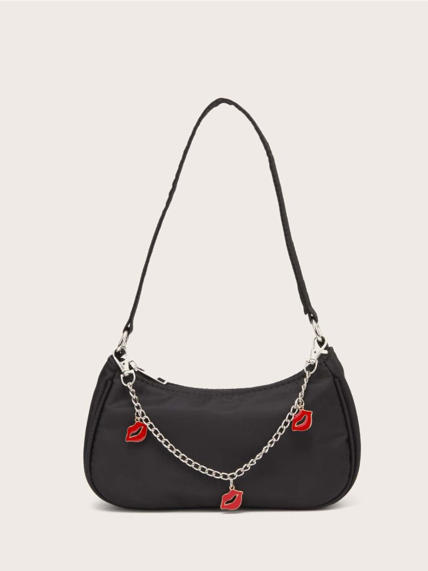 Metal Decor Chain Baguette Bag
