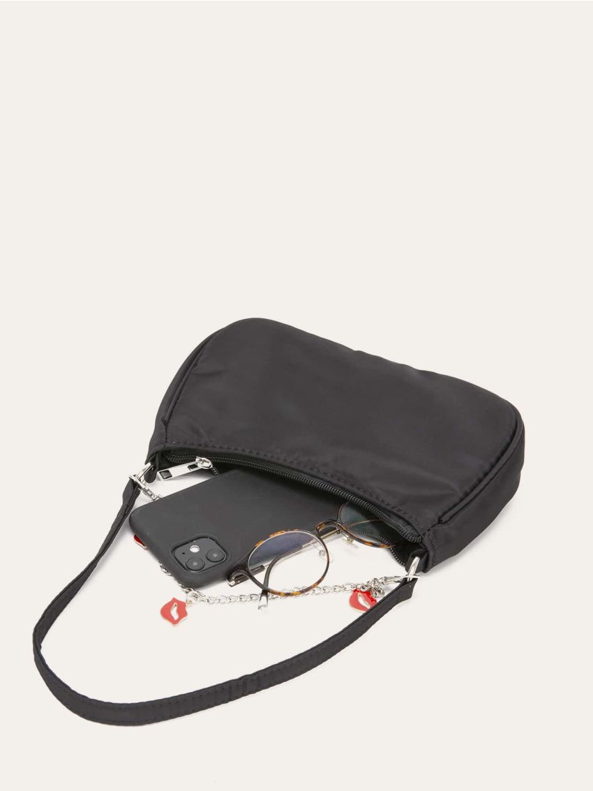 Metal Decor Chain Baguette Bag