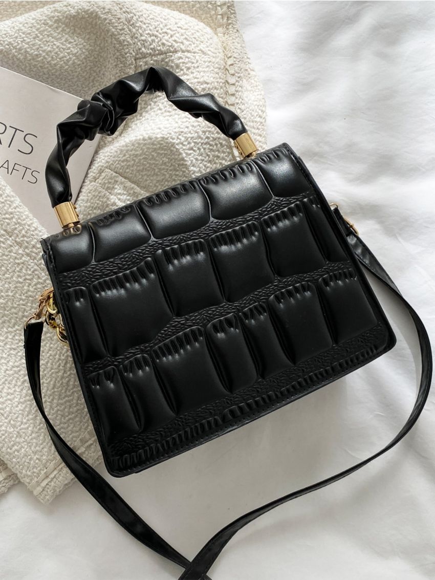Crocodile Embossed Chain Decor Square Bag