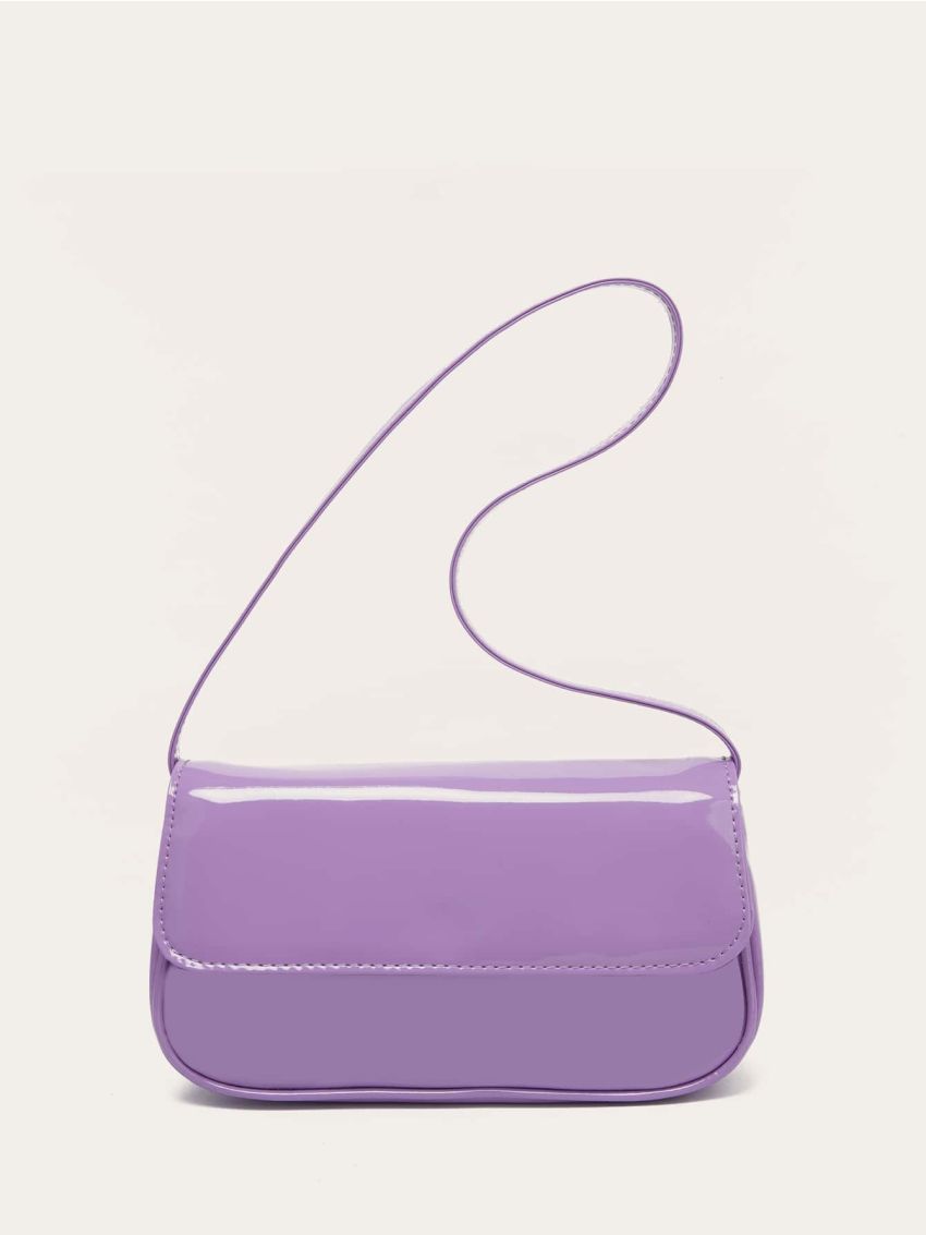 Artificial Patent Leather Flap Baguette Bag