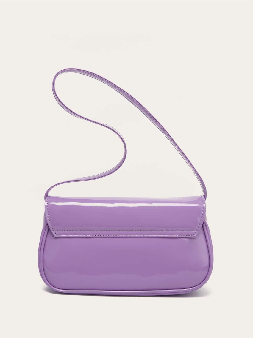 Artificial Patent Leather Flap Baguette Bag
