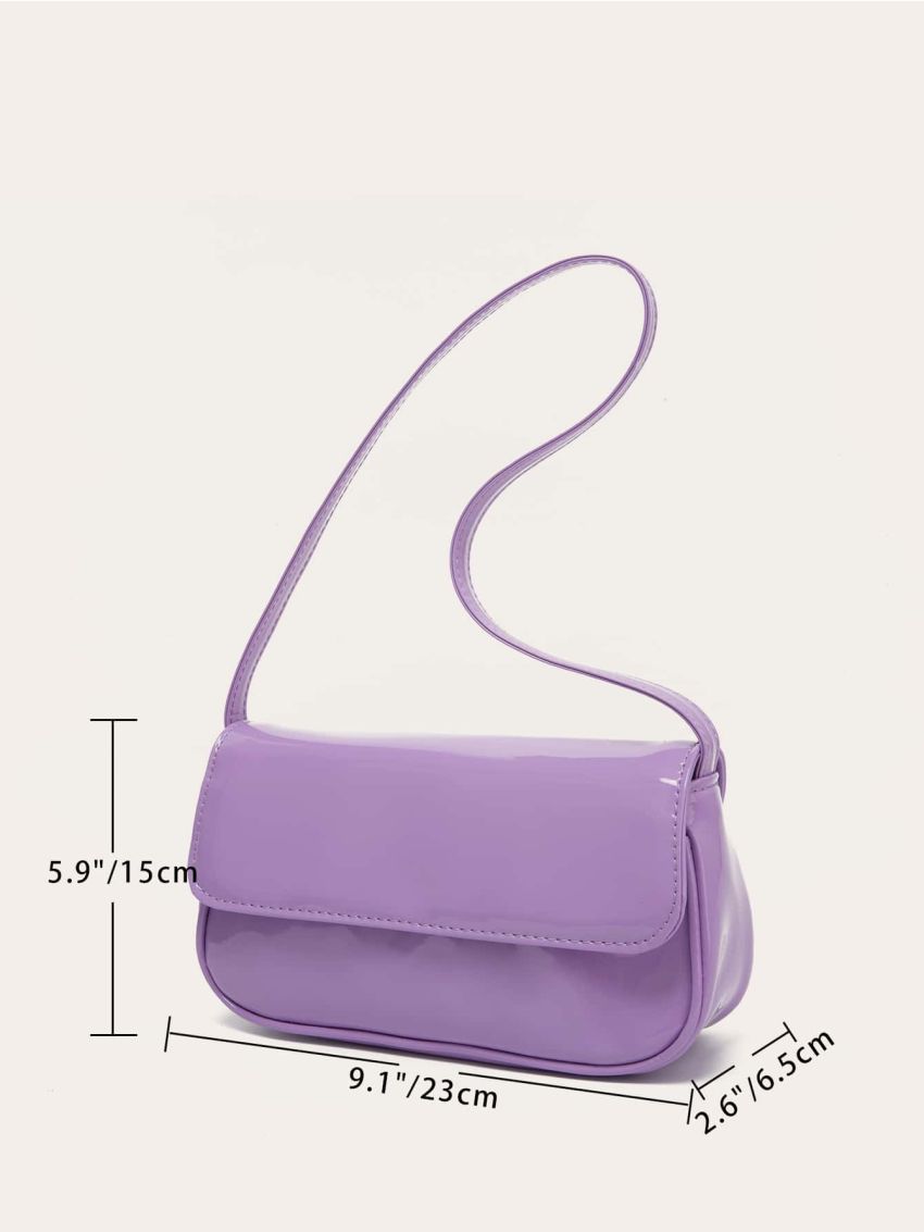 Artificial Patent Leather Flap Baguette Bag
