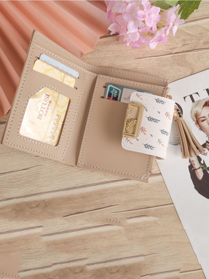 Tassel Decor Leaf Graphic Purse