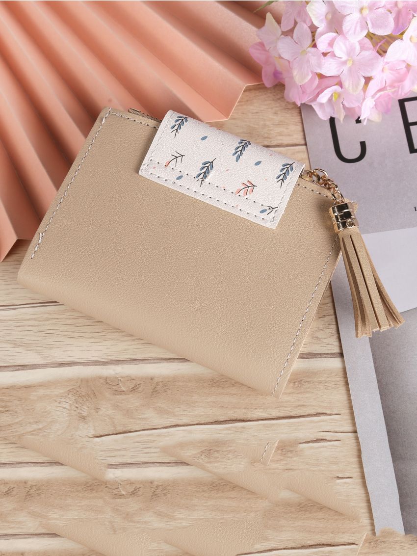 Tassel Decor Leaf Graphic Purse