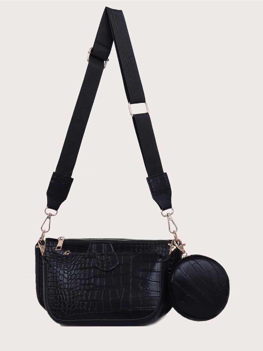 3pcs Croc Embossed Crossbody Bag Set
