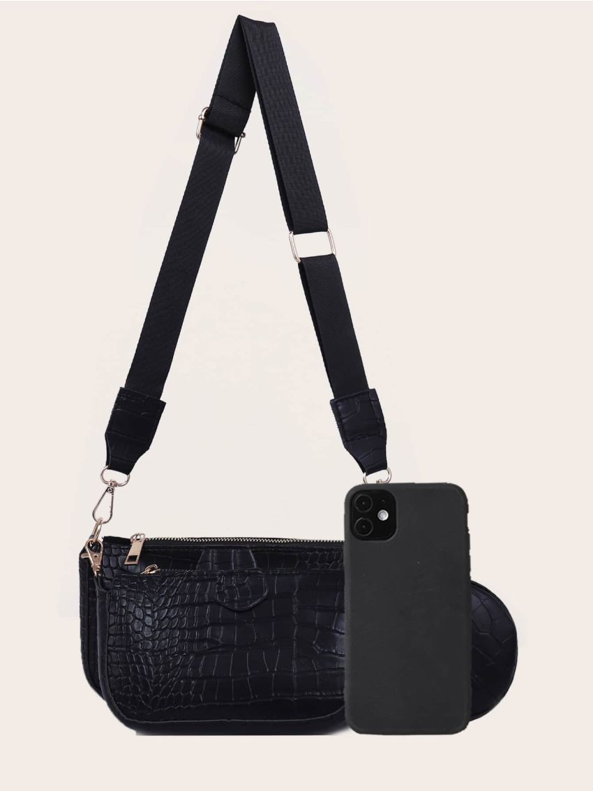 3pcs Croc Embossed Crossbody Bag Set