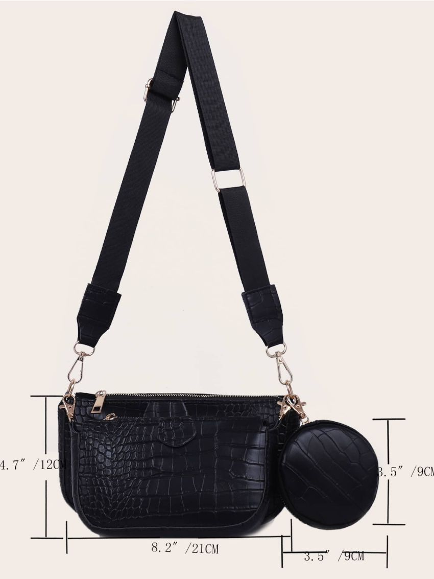 3pcs Croc Embossed Crossbody Bag Set
