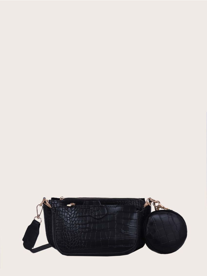 3pcs Croc Embossed Crossbody Bag Set