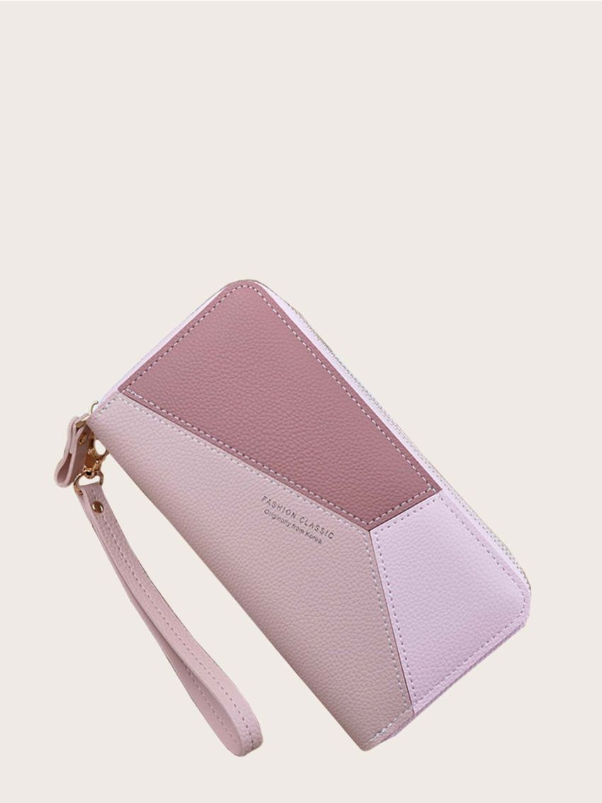 Colorblock Long Purse With Wristlet
