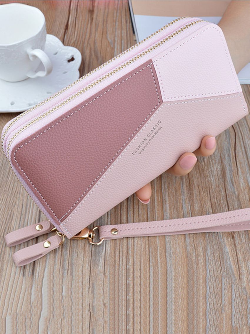 Colorblock Long Purse With Wristlet