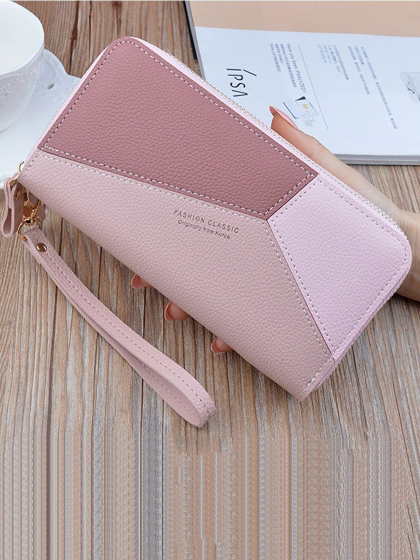 Colorblock Long Purse With Wristlet