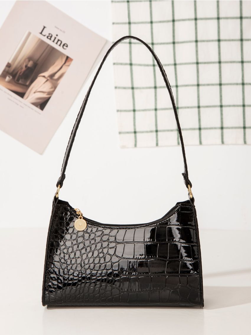 Crocodile Embossed Baguette Bag