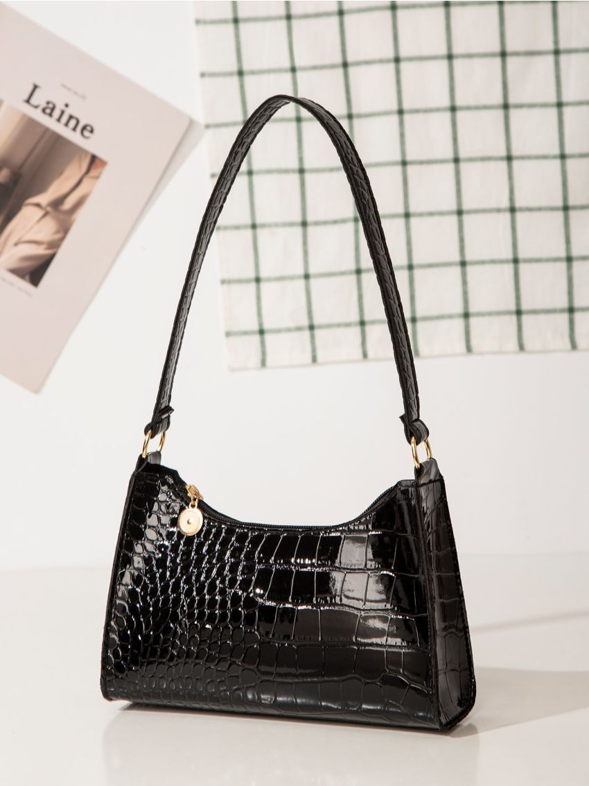 Crocodile Embossed Baguette Bag