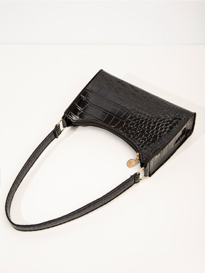 Crocodile Embossed Baguette Bag