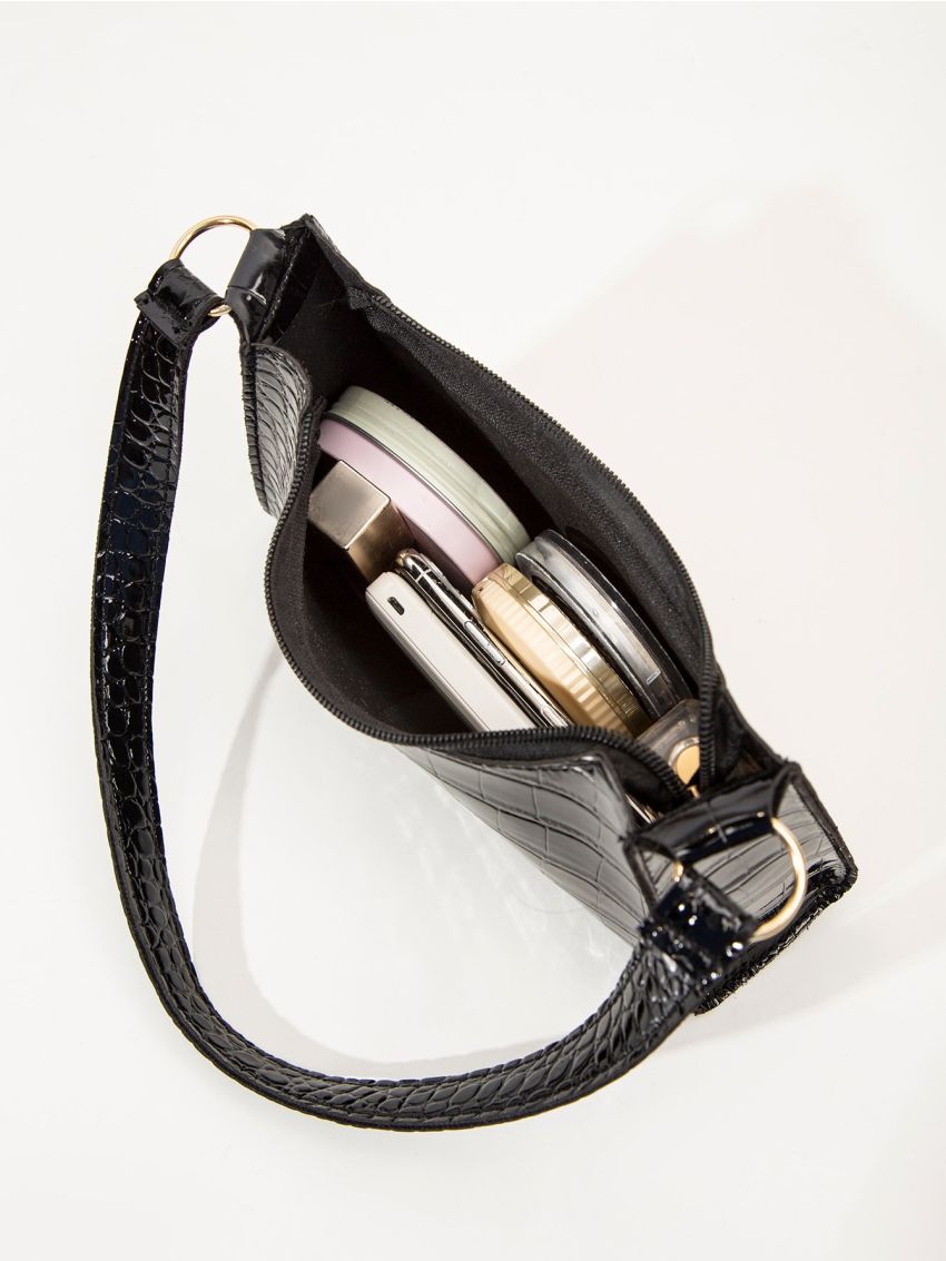 Crocodile Embossed Baguette Bag