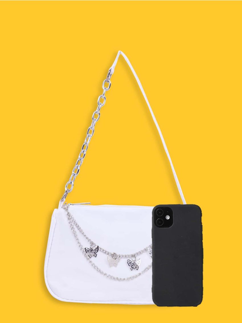 Metal Butterfly Decor Baguette Bag
