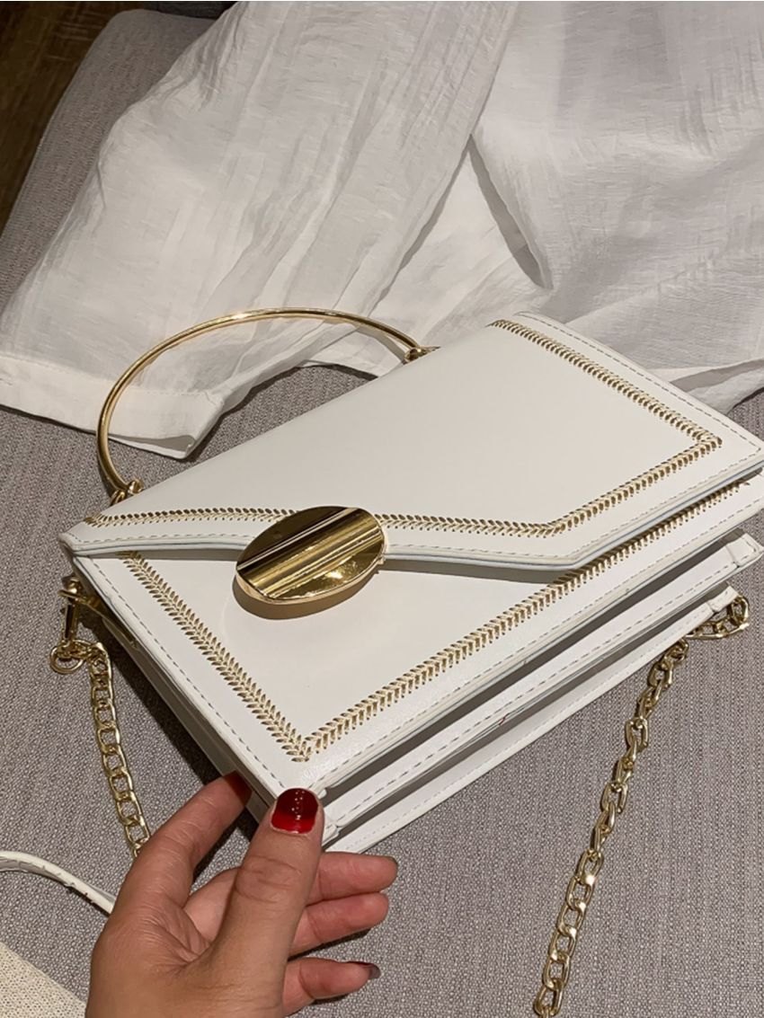 Mini Stitch Trim Flap Chain Satchel Bag