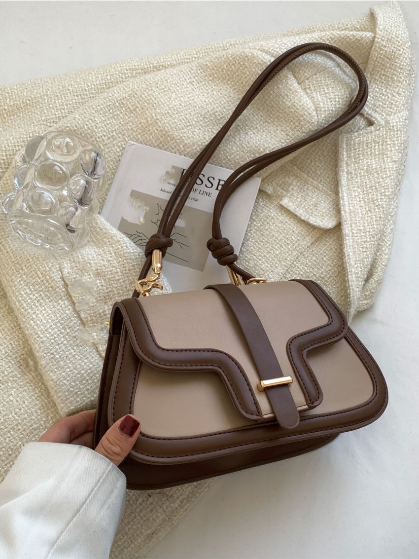 Contrast Binding Flap Shoulder Bag