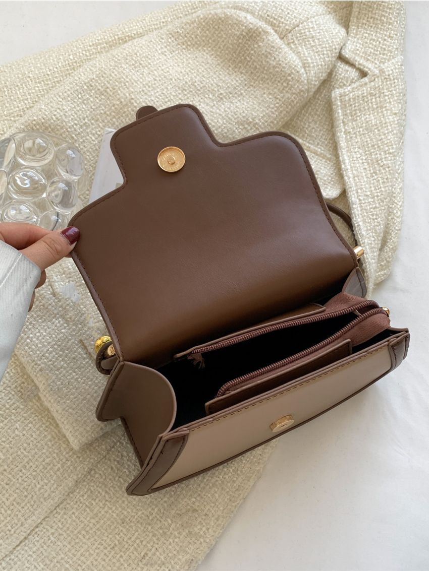 Contrast Binding Flap Shoulder Bag