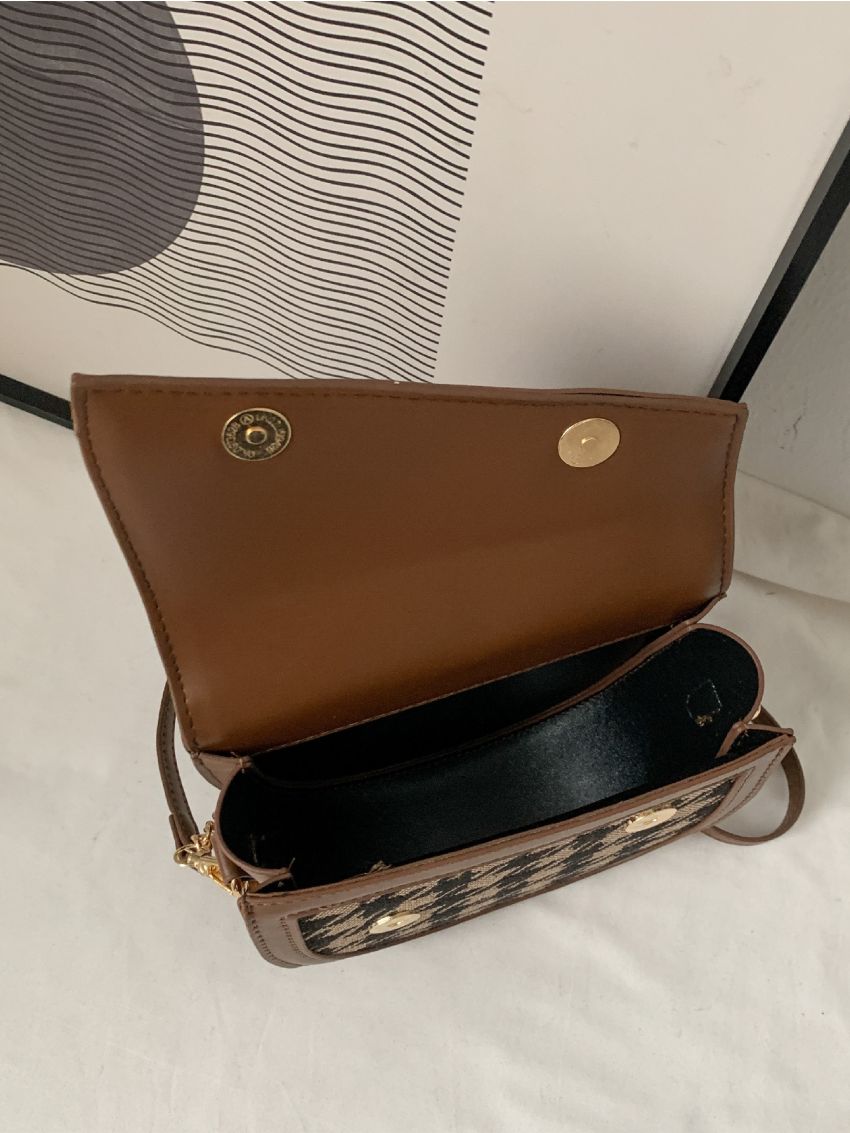 Mini Houndstooth Pattern Flap Saddle Bag