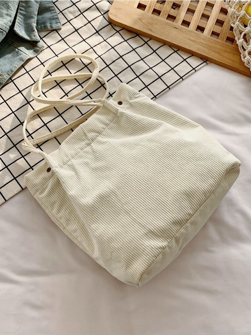 Cartoon Graphic Corduroy Shoulder Tote Bag