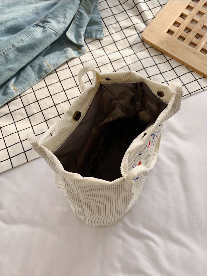 Cartoon Graphic Corduroy Shoulder Tote Bag