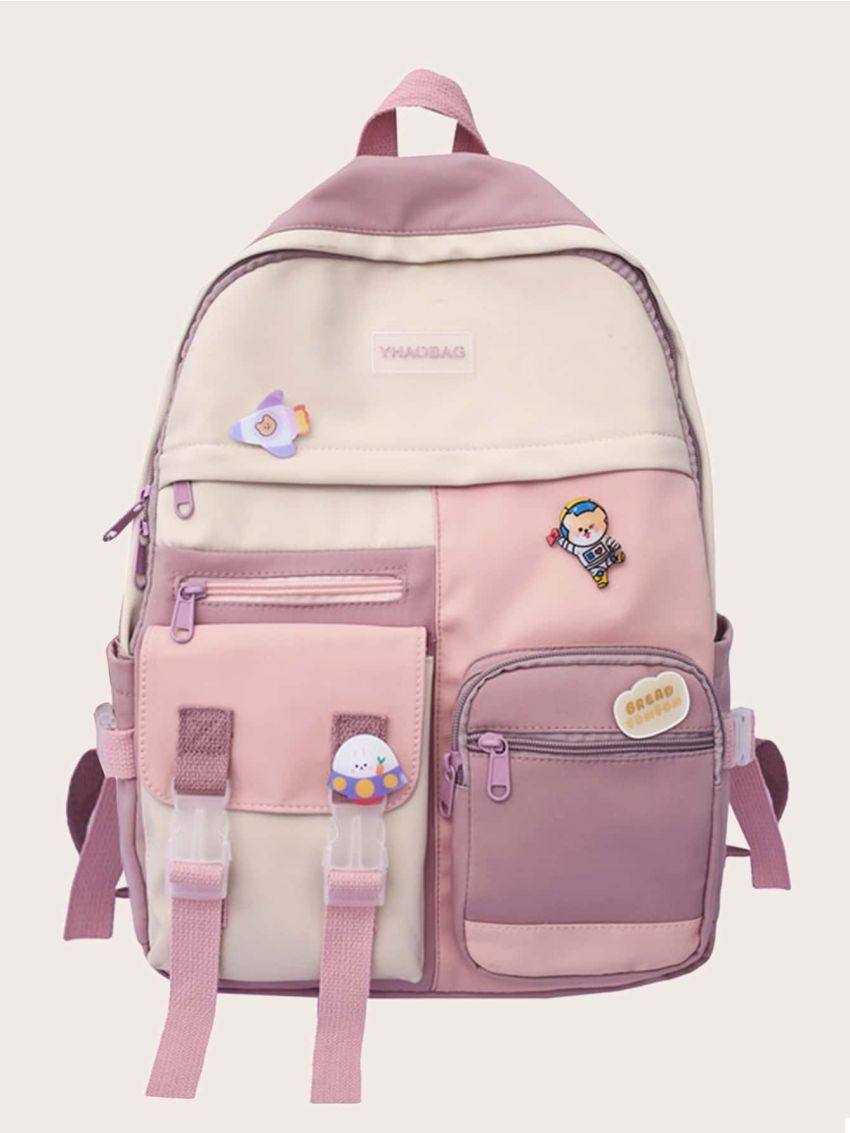 Colorblock Large Capacity School Bag