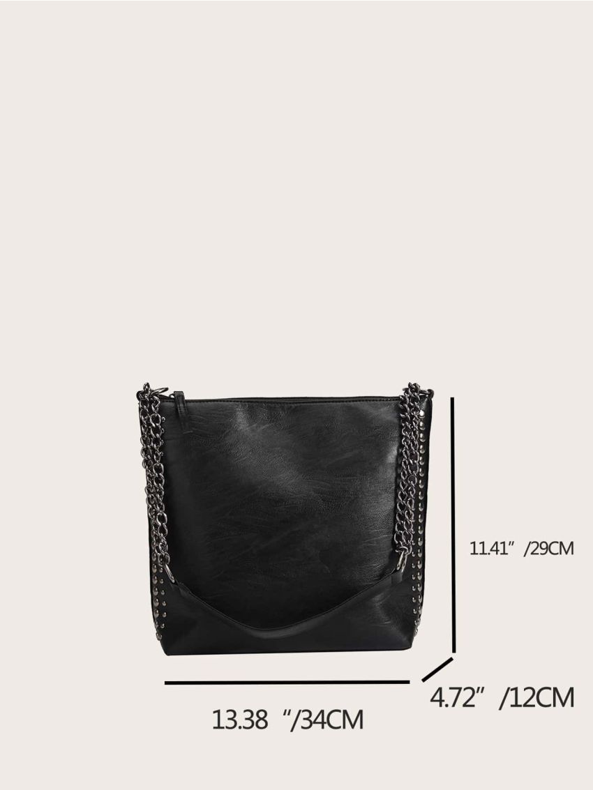 Studded Decor Large Capacity Bucket Bag