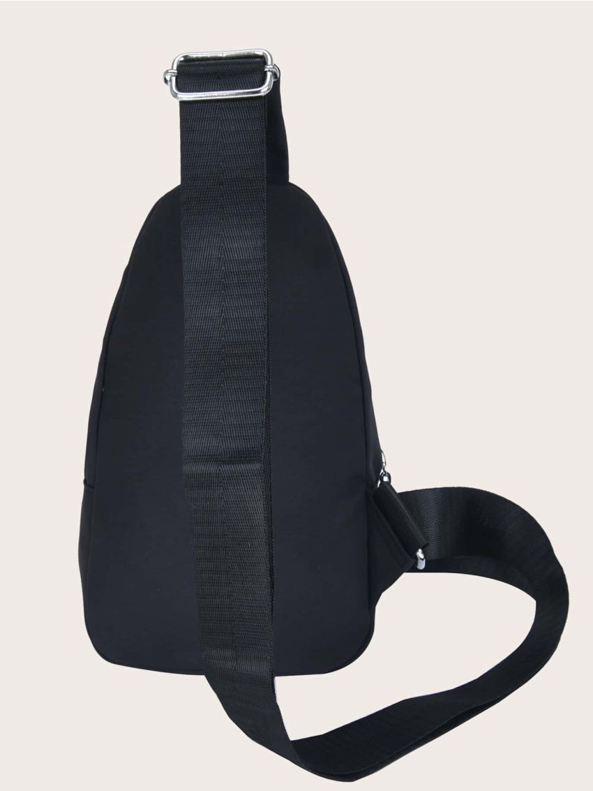 Mini Metal Letter Decor Zipper Front Sling Bag