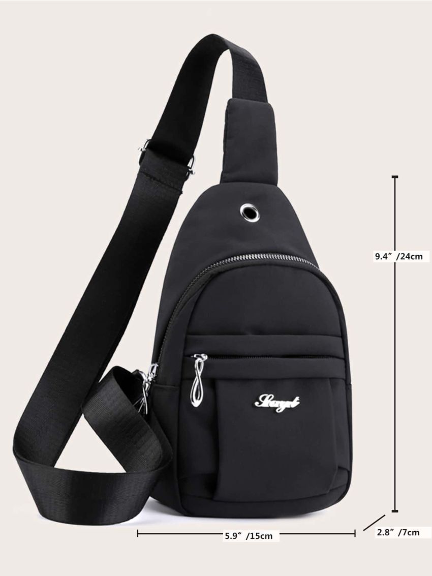 Mini Metal Letter Decor Zipper Front Sling Bag