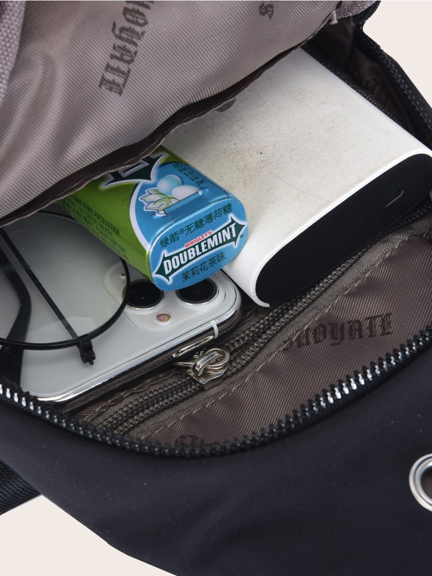 Mini Metal Letter Decor Zipper Front Sling Bag