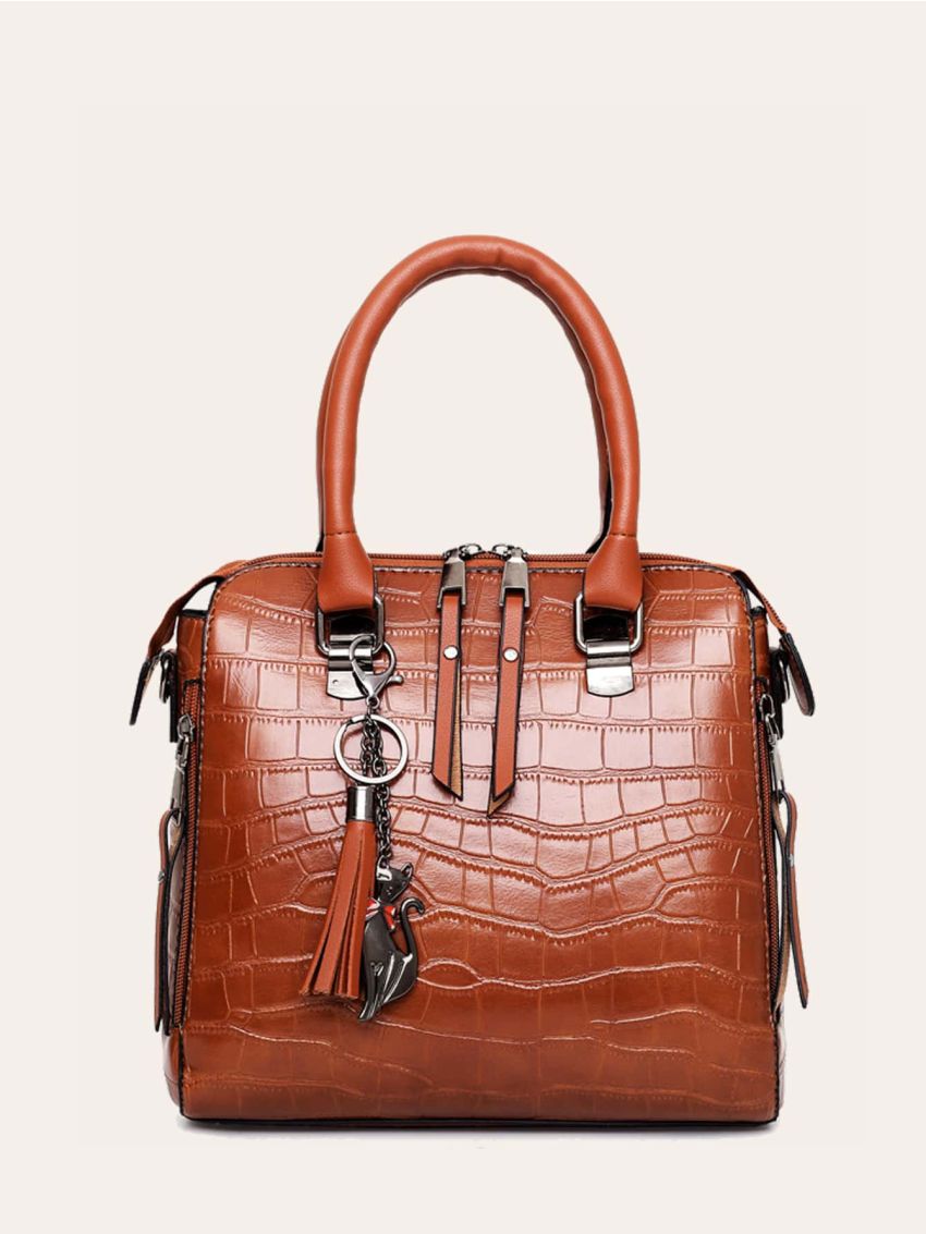 4pcs Croc Embossed Tassel Decor Bag Set