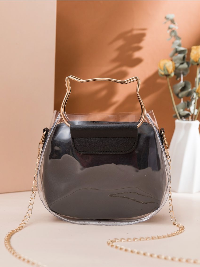 Mini Clear Chain Saddle Bag With Inner Pouch