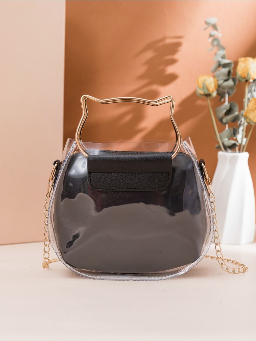 Mini Clear Chain Saddle Bag With Inner Pouch
