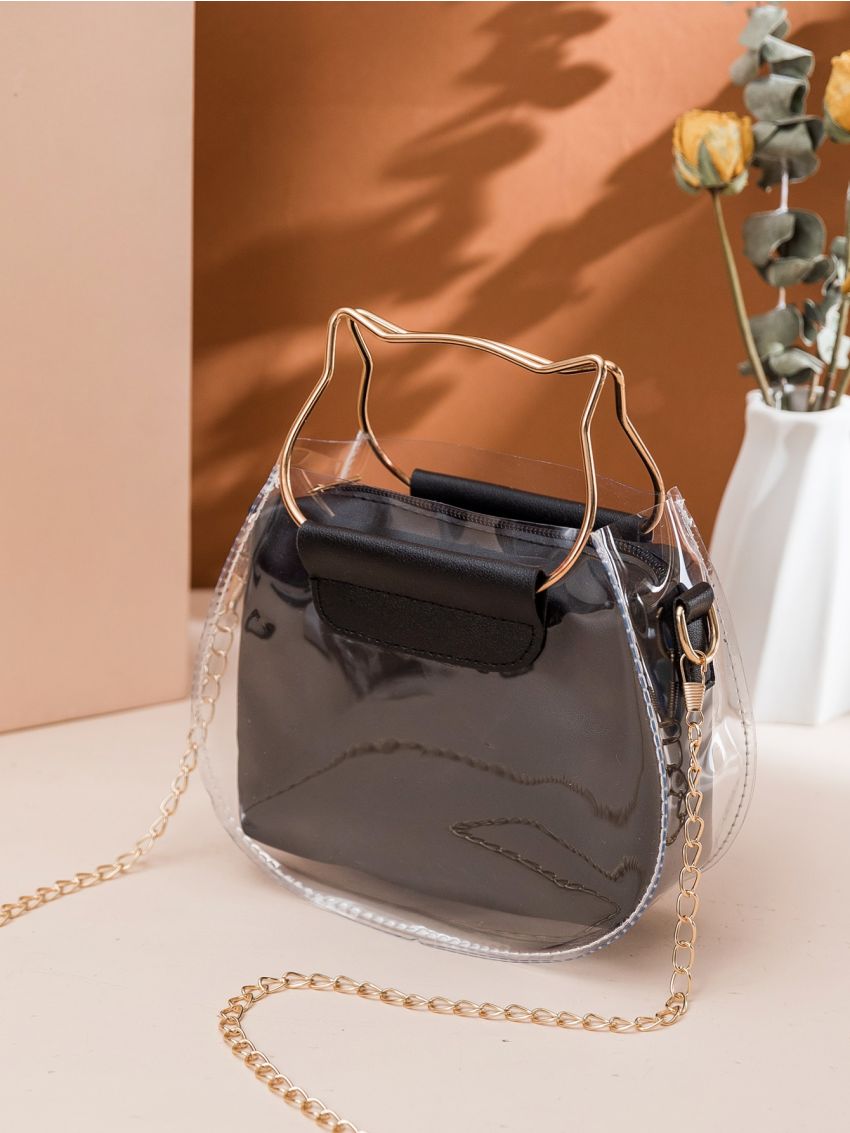 Mini Clear Chain Saddle Bag With Inner Pouch