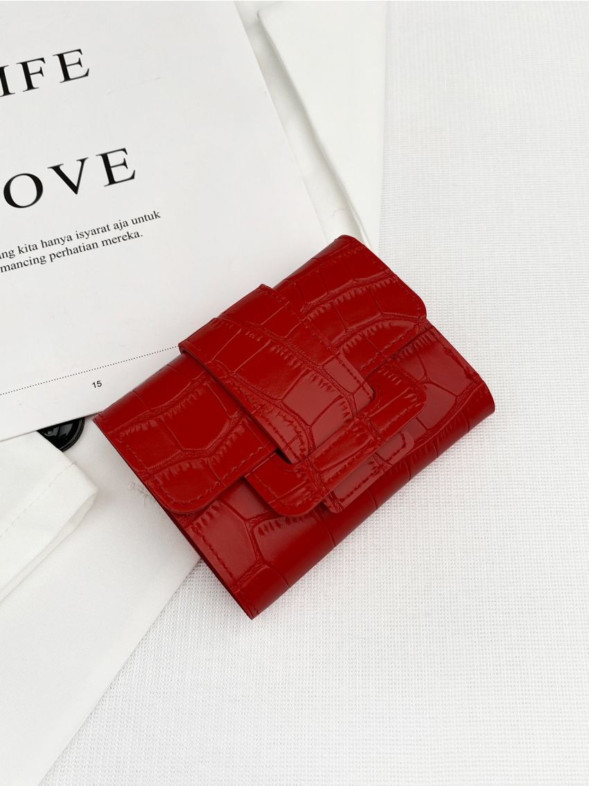 Crocodile Embossed Flap Small Wallet