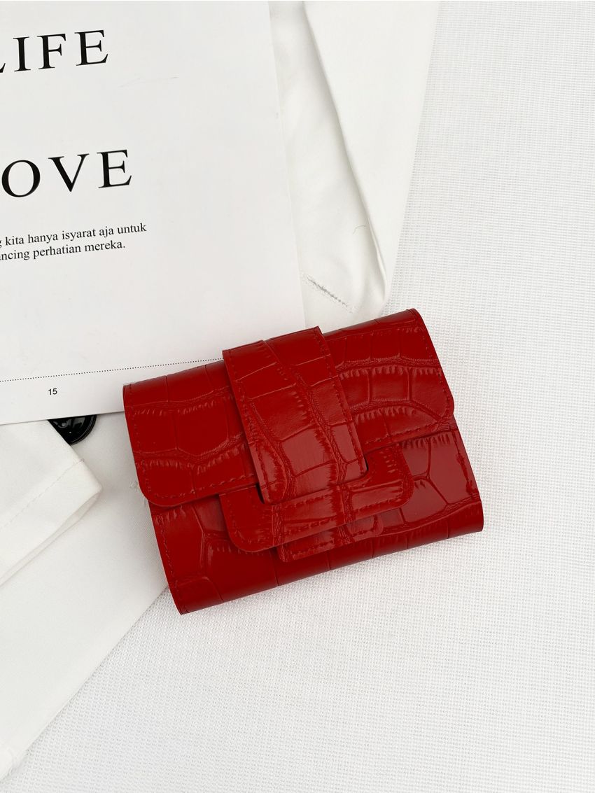 Crocodile Embossed Flap Small Wallet