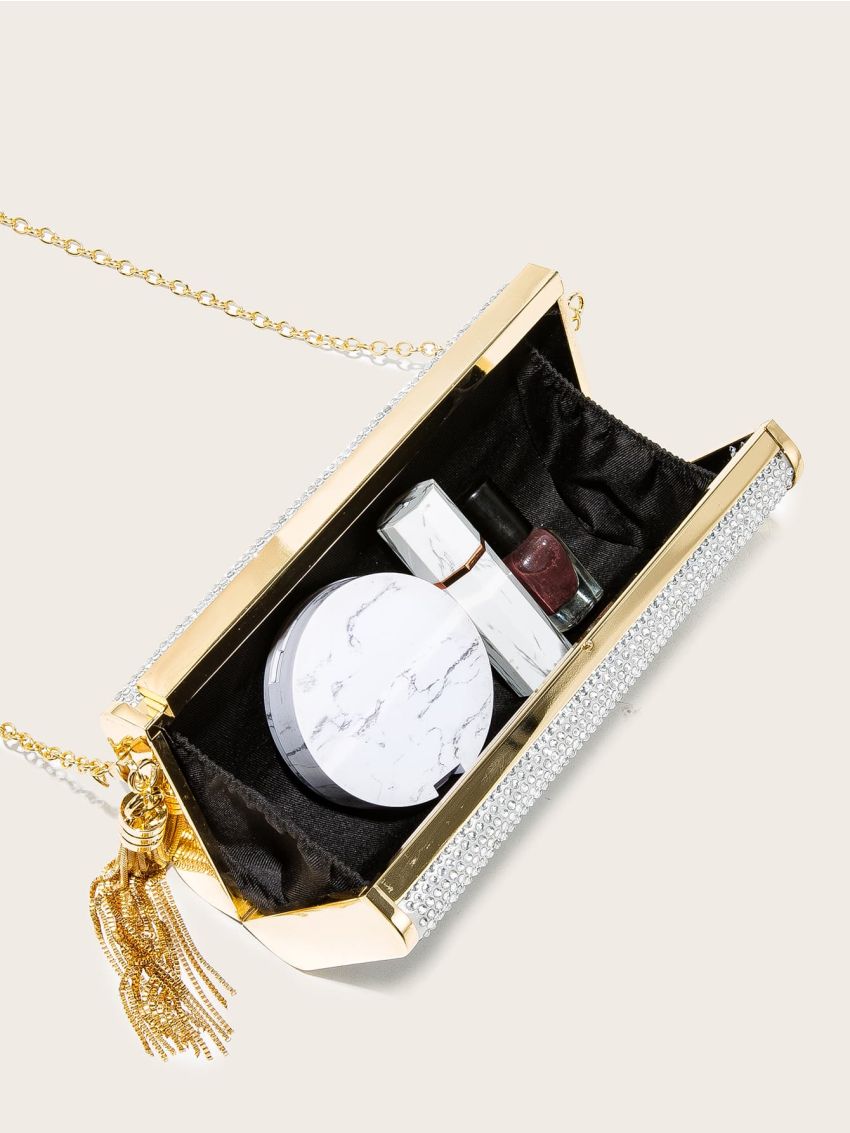 Metallic Tassel Detail Chain Evening Bag