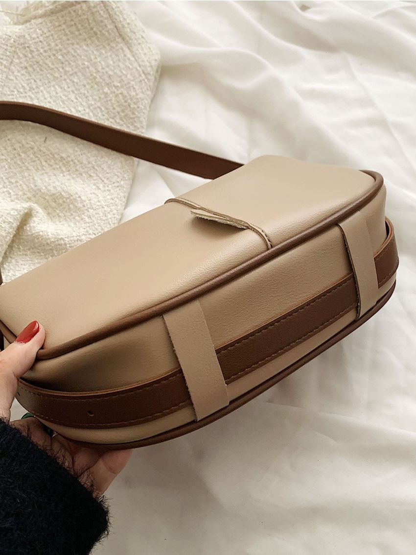 Pom Pom Decor Contrast Binding Baguette Bag