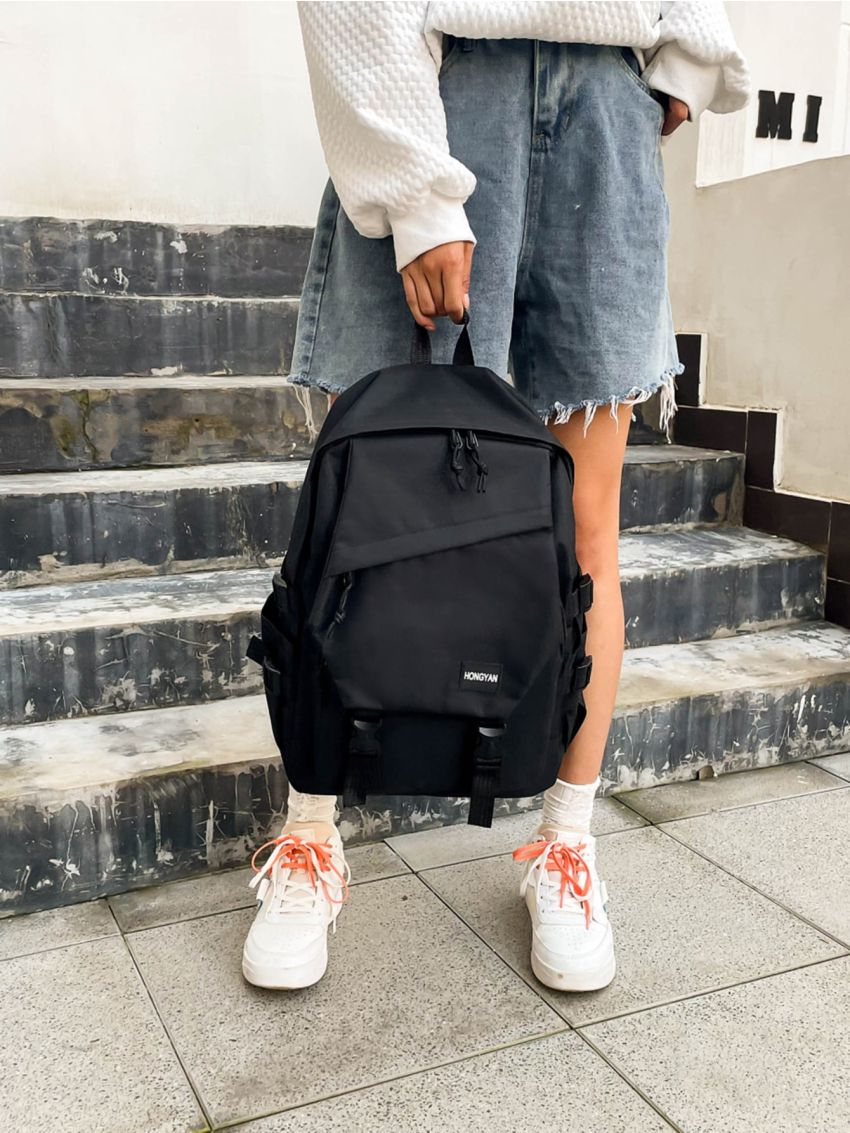 Buckle Decor Letter Graphic Backpack