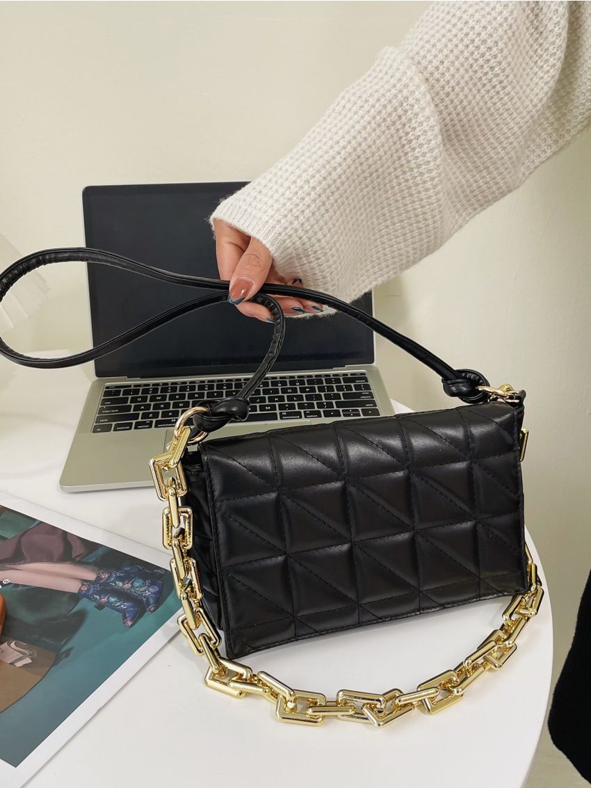 Quilted Flap Chain Square Bag
