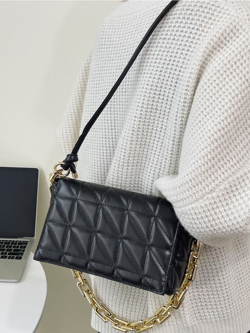 Quilted Flap Chain Square Bag