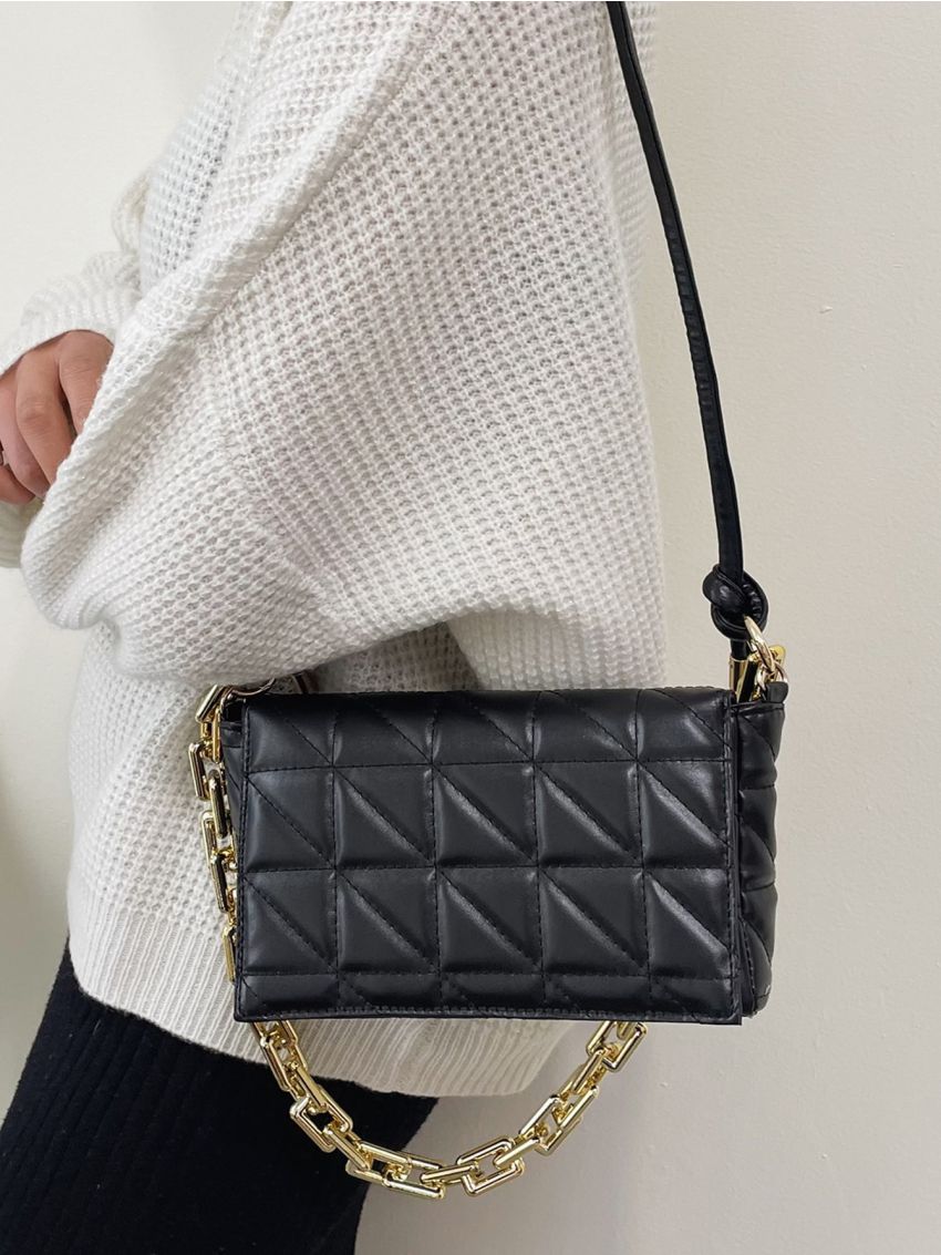 Quilted Flap Chain Square Bag