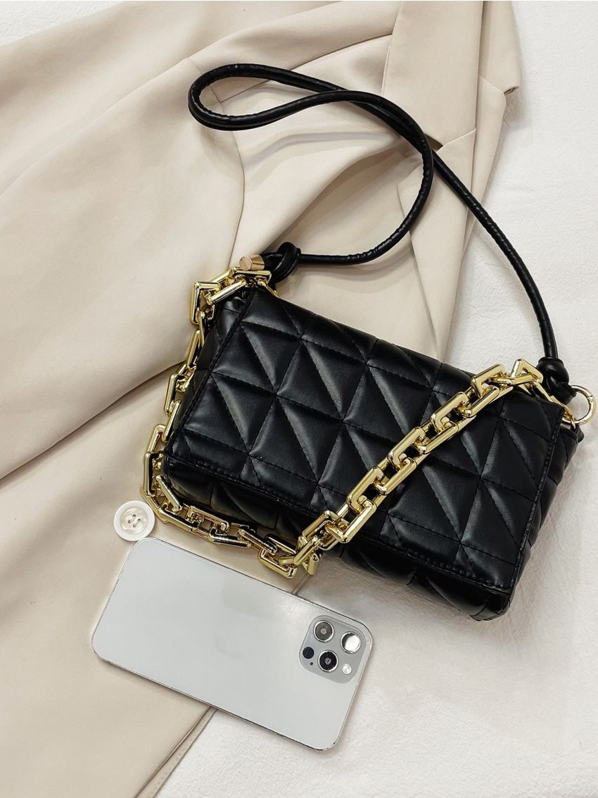 Quilted Flap Chain Square Bag